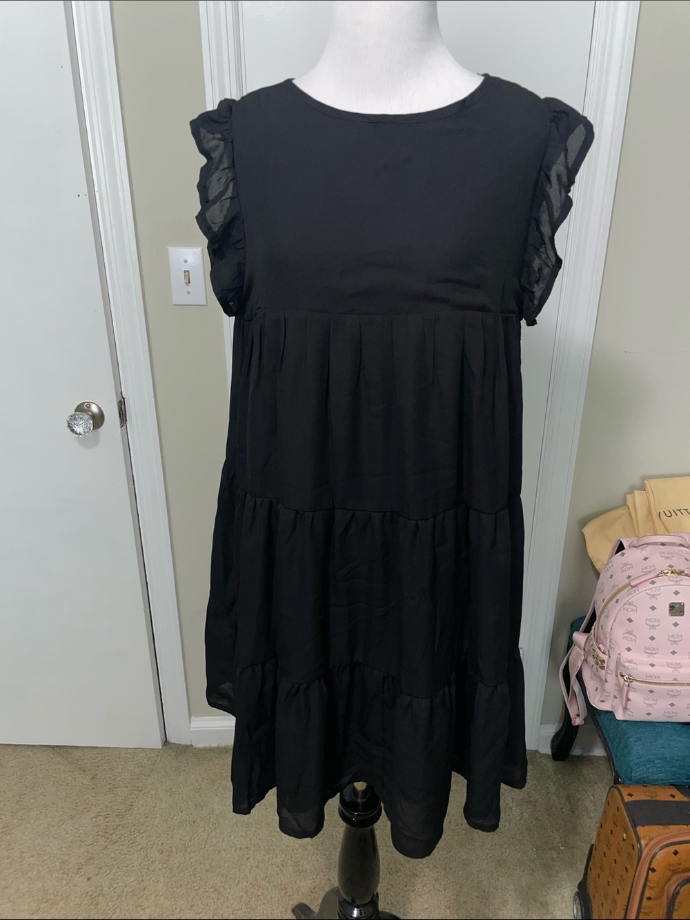 Black Ruffle Sleeve Tiered Dress